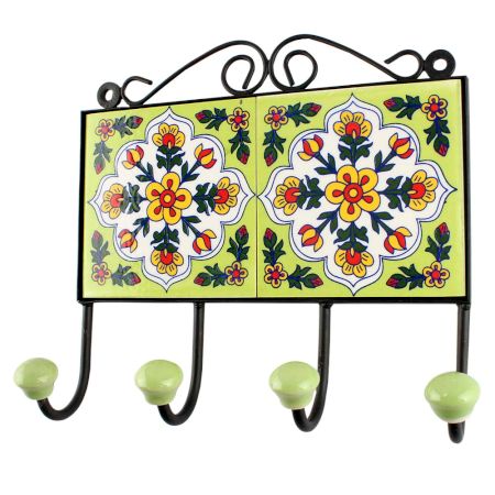 White Ceramic Floral Tile Hook